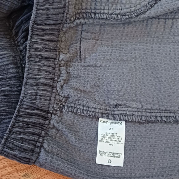 2T Gray Corduroy boys pants with elastic and drawstring waist, New condition. - Picture 3 of 4